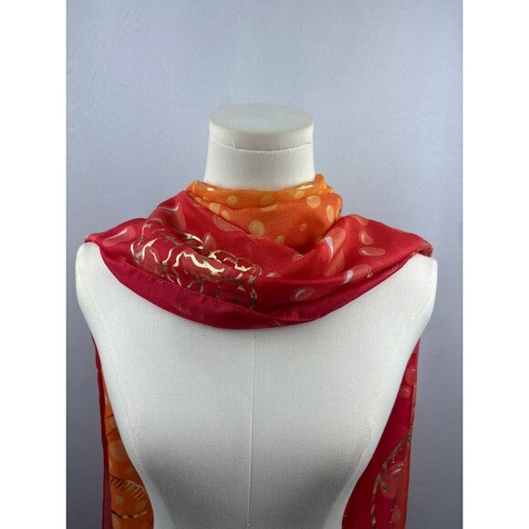 Art Of The Scarf Womens Silk Blend Orange & Red Oceanic Print Scarf - Picture 5 of 8